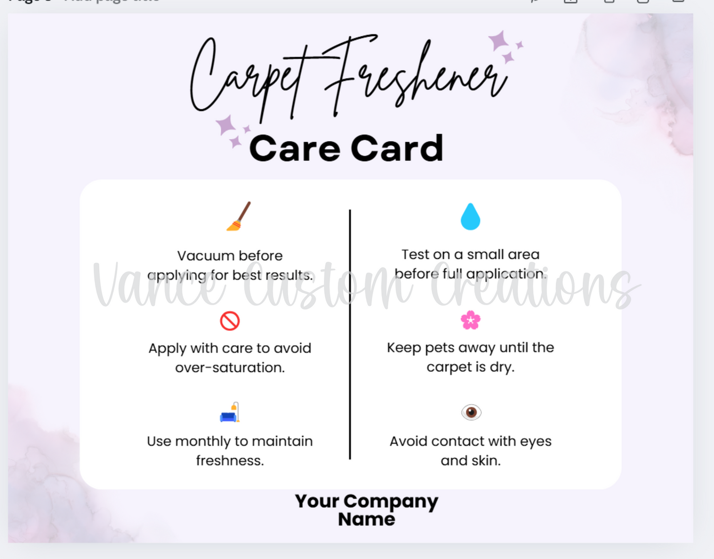 Carpet Freshener Care Card