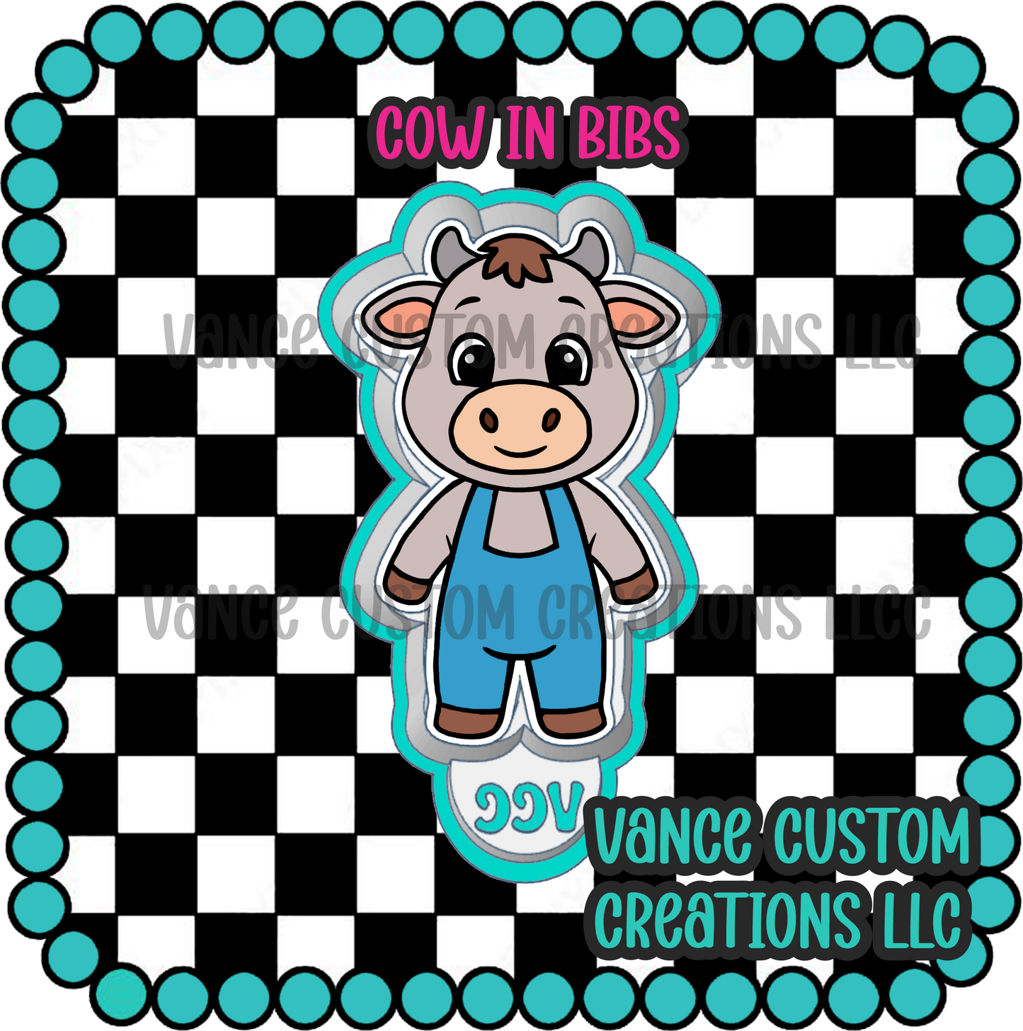 Cow in Bibs Freshie Mold