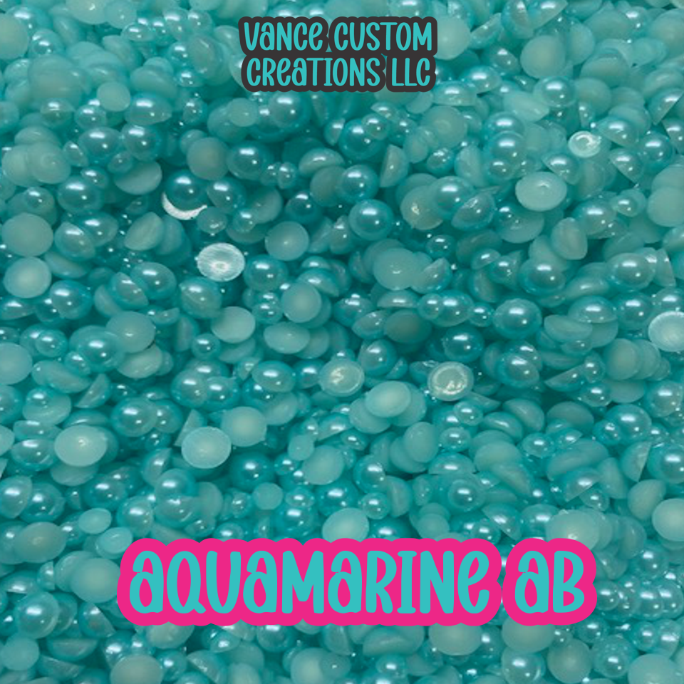Aquamarine AB Flat Back Pearls