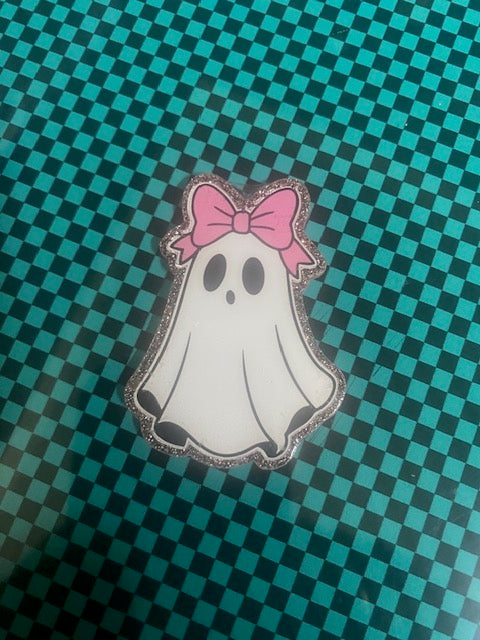 Ghost with Bow Acrylic Badge Reel Topper