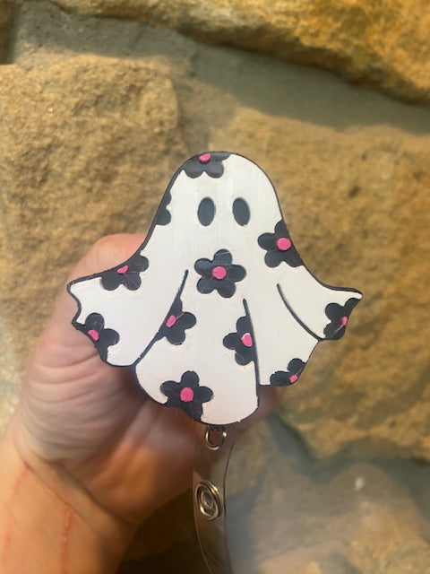 Flowered Ghost 3D Printed Badge Topper