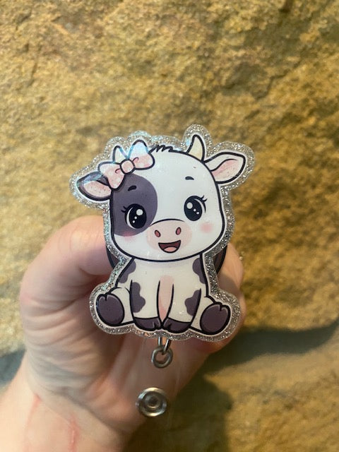 Cow with Bow Acrylic Badge Reel Topper