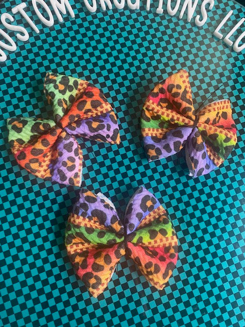 Rainbow Leopard & Striped Print Freshie Bow
