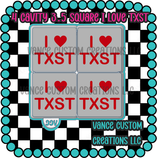 4 Cavity 3.5 Square I Love TXST Freshie Mold
