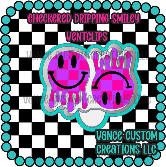 Checkered Dripping Smiley Ventclips