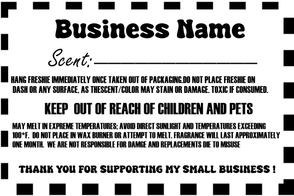 Business Name Scent Labels with Warning