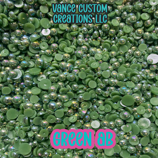 Green AB Flat Back Pearls