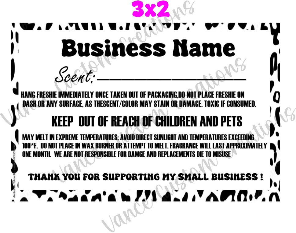 Business Name Scent Labels with Warning