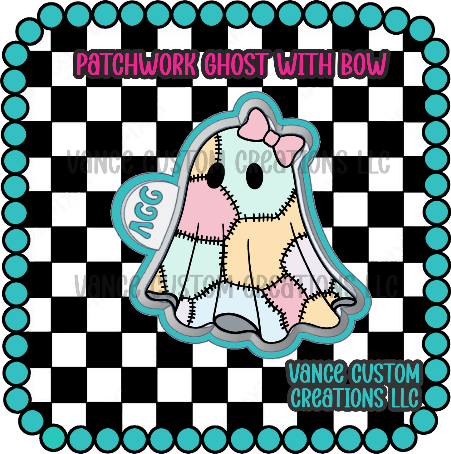 Patchwork Ghost with Bow Freshie Mold
