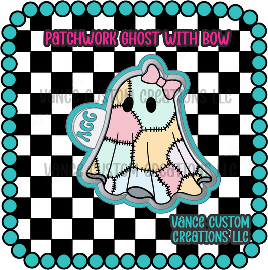 Patchwork Ghost with Bow Freshie Mold