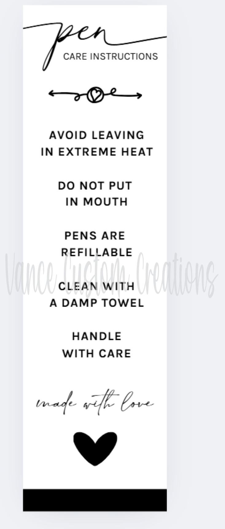 Pen Care Card
