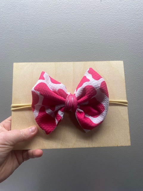 Pink Cow Print 5in Bow on Nylon