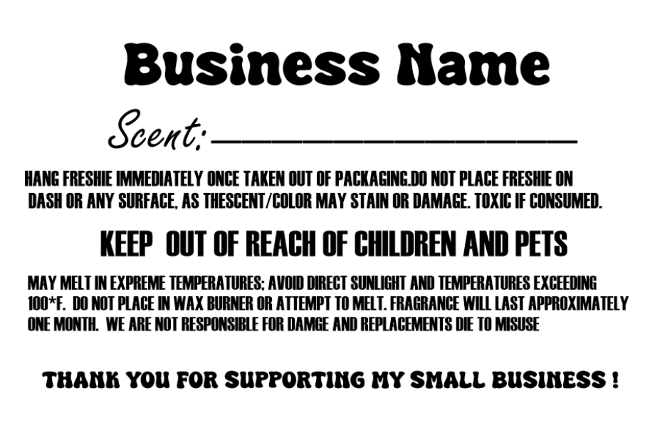 Business Name Scent Labels with Warning