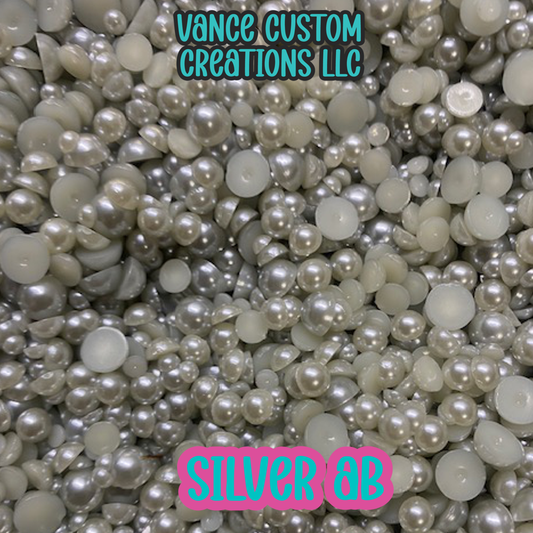 Silver AB Flat Back Pearls