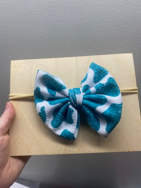Teal Cow Print 5in Bow on Nylon
