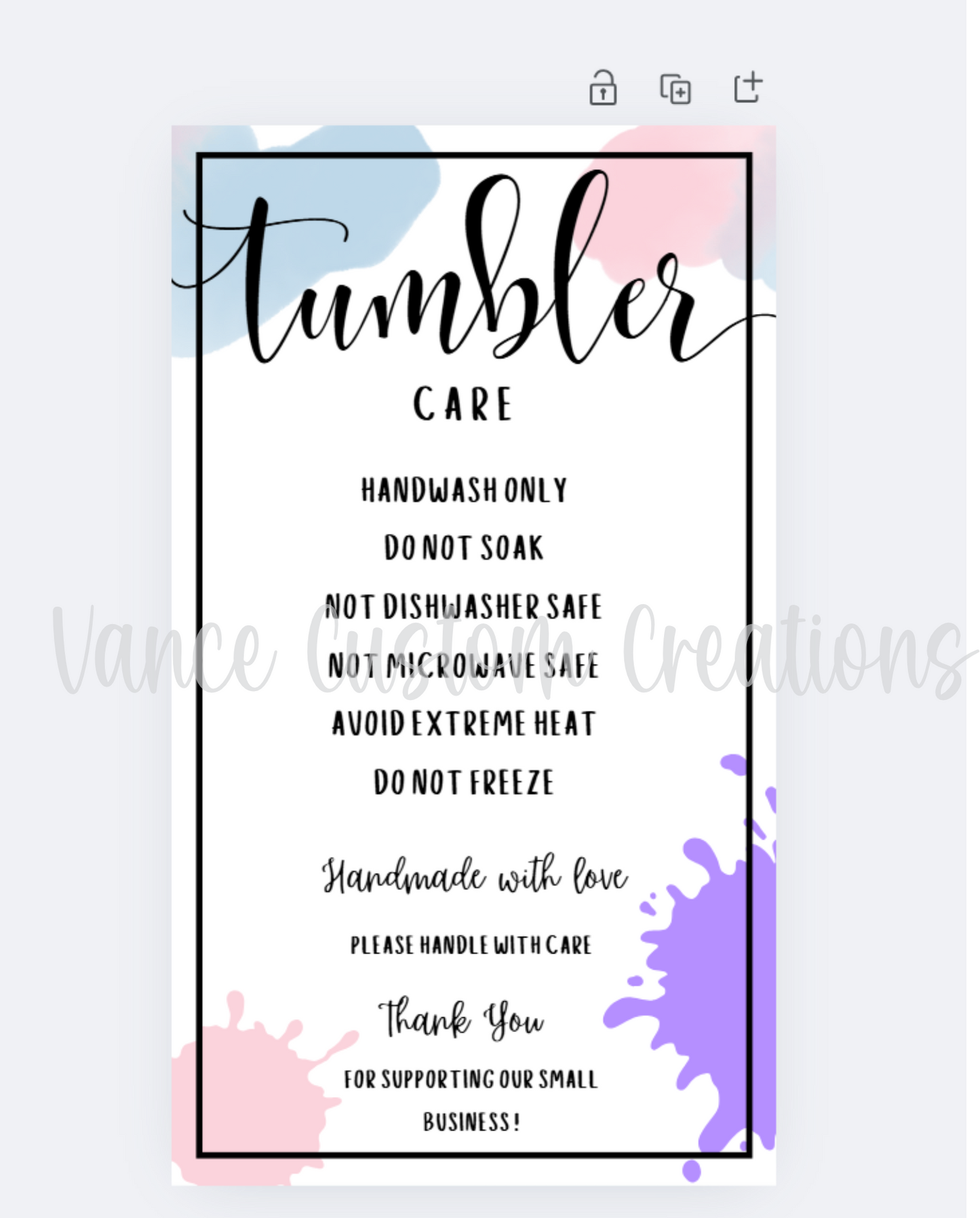 Tumbler Care Cards