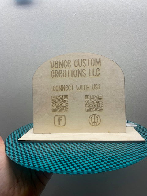 Wooden Connect With Us/Scan To Pay Sign