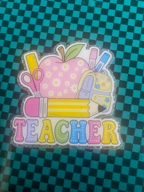 Teacher with Accessories Acrylic Badge Reel Topper