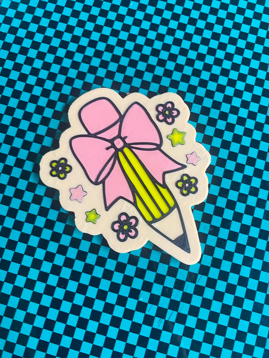 Pencil with Bow 3D Printed Badge Topper
