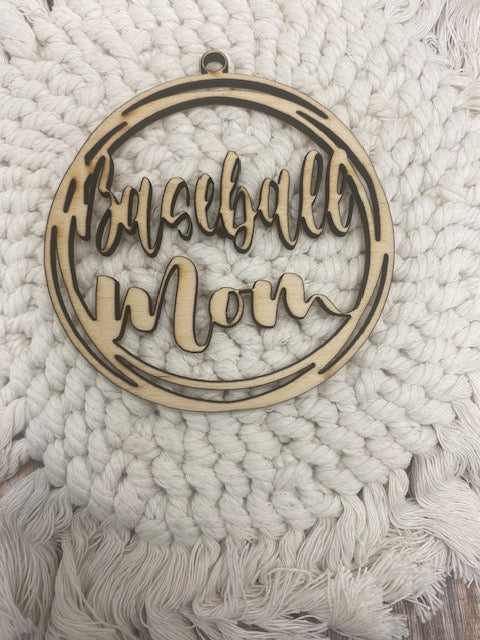Unfinished Wood Baseball Mom Charm