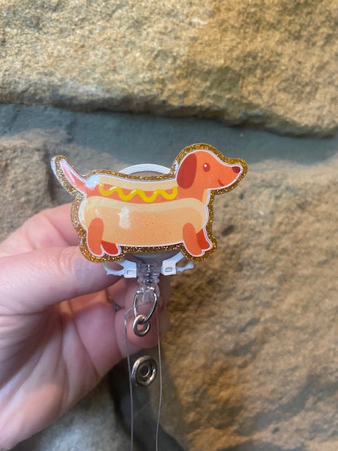 Weiner Dog Acrylic Badge Reel Topper