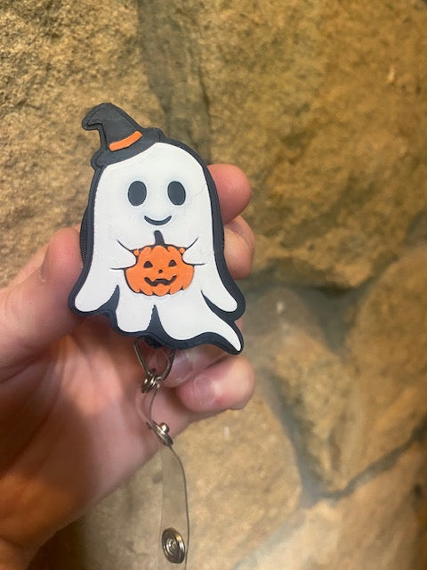Ghost with Pumpkin 3D Printed Badge Topper