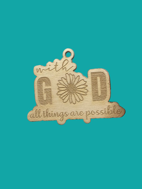 With God Wooden Car Charm