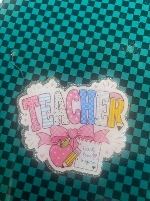 Teacher Teach Love Inspire Acrylic Badge Reel Topper