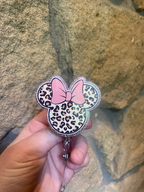 Leopard Minnie Acrylic Badge Reel Topper
