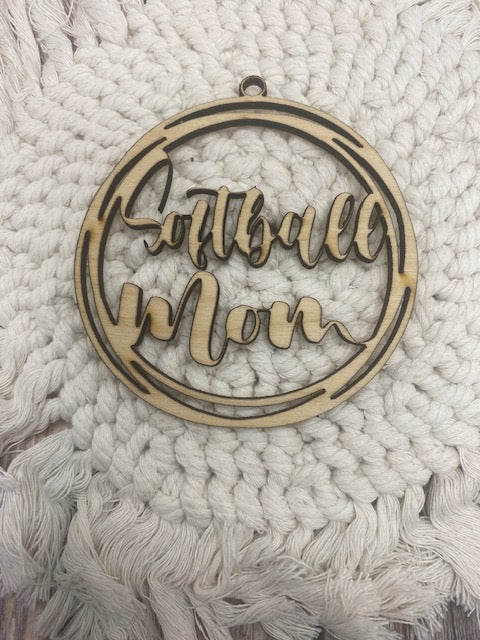 Unfinished Wood Softball Mom Charm